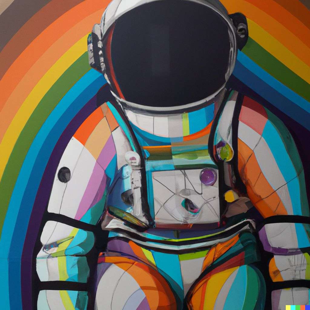 an astronaut, painting by Okuda San Miguel